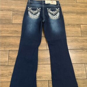 Rebel Jeans Women's 11/28 Blue Boot Cut  Jeweled Embroidered Jeans